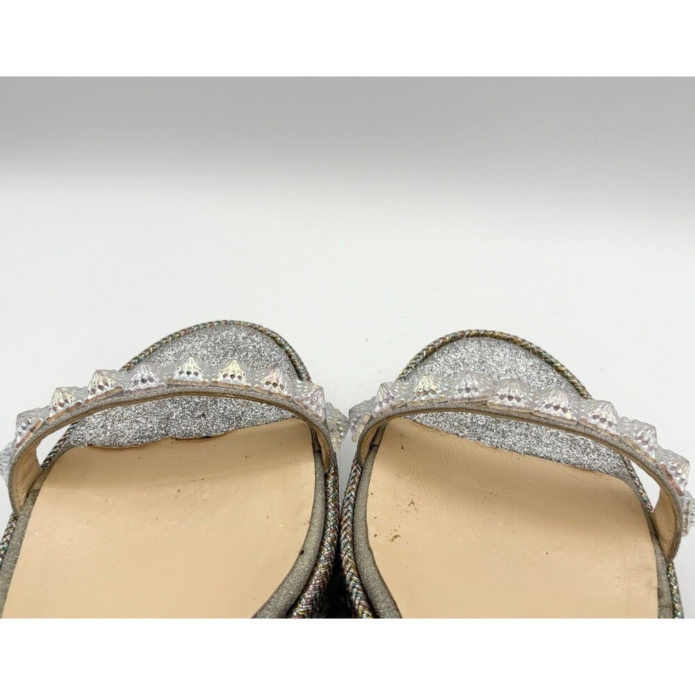 Christian Louboutin Cataclou 60 Silver Glitter Platform Sandals Wedges Sz EU 39 - Picture 6 of 13